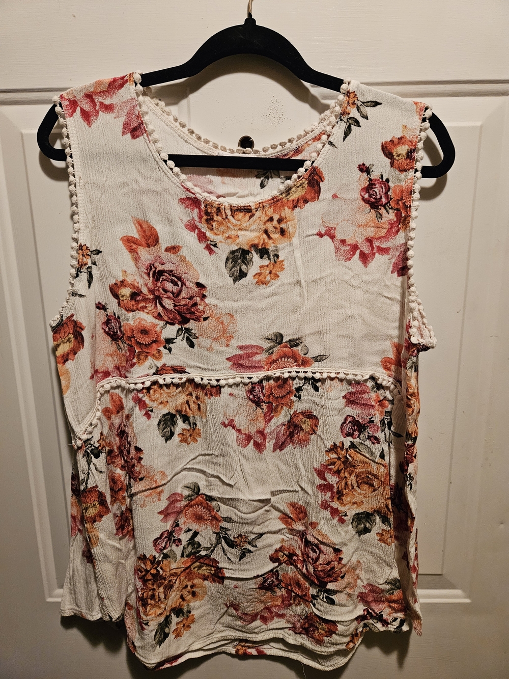 Chic Soul Cream Tank Top with Pink & Orange Floral Print